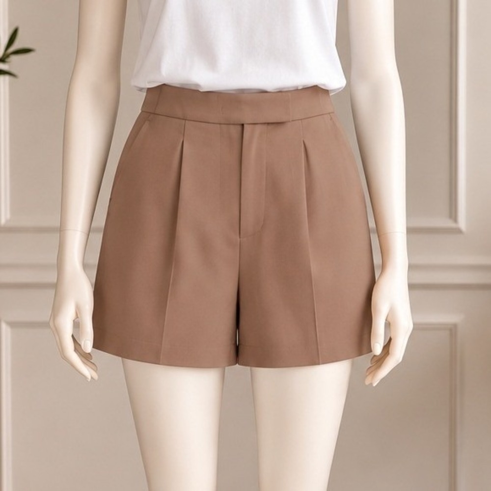 Lilysilk Women Shorts Brown Mulberry Silk Wool Blend Pleated Front Size 2